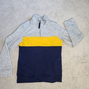 Lands' End Gray and Navy Quarter Zip Pullover with Yellow Detail